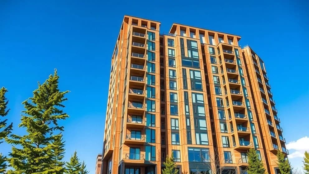 Höghus i trä växer mot himlen